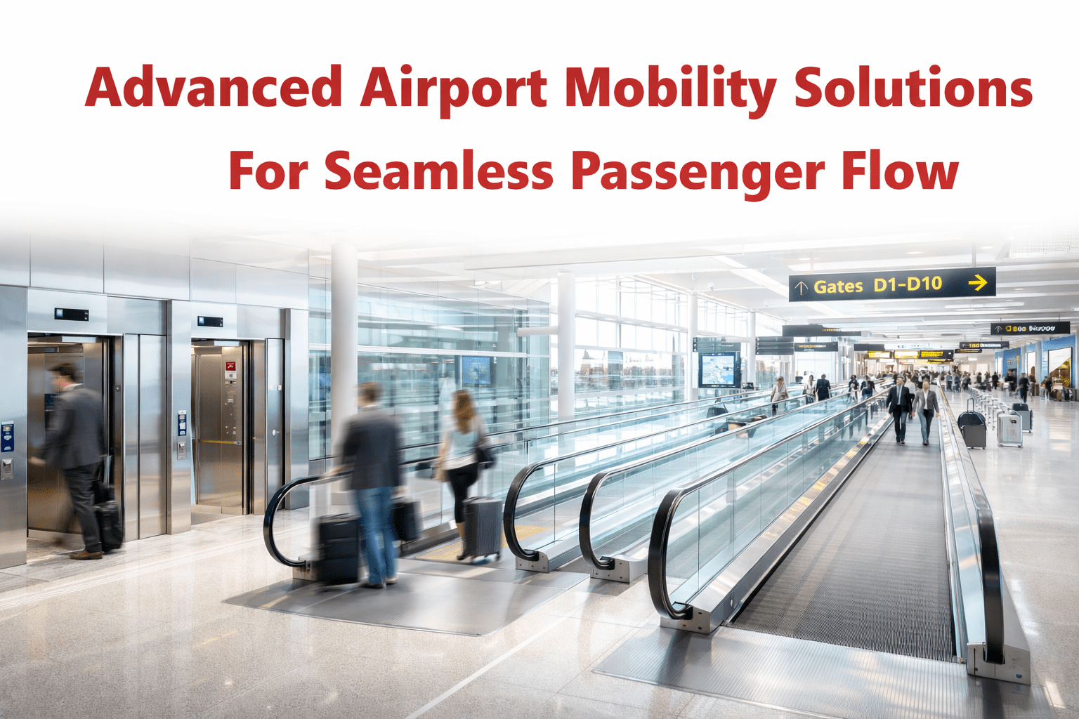 Airport mobility solutions featuring elevators and moving walkways for smooth passenger flow