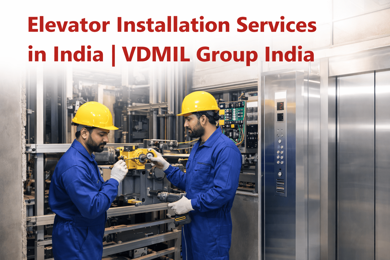Professional elevator installation technicians working on modern lift systems in India