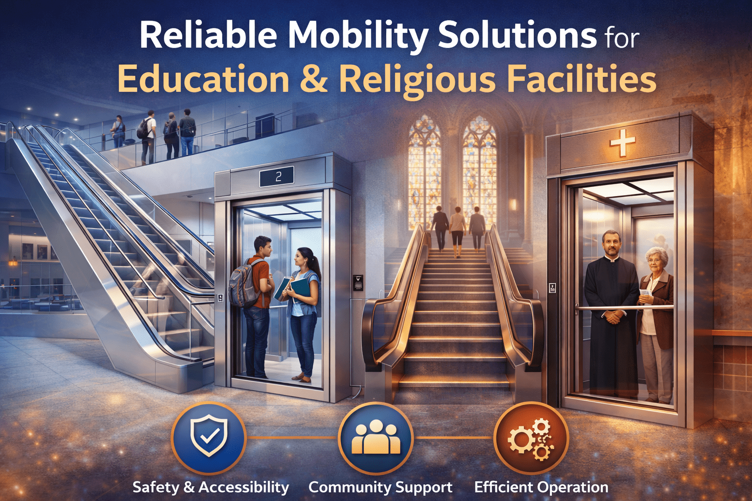 Elevator and accessibility solutions supporting safe and reliable mobility in educational and religious facilities